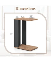 2-Tier C-Shaped Side Table with Universal Wheels and Shelf