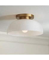 Novia 14" Modern Semi Flush-Mount Small Ceiling Light Fixture Kitchen Foyer Hallway Brass Finish White Glass Metal Bedroom Bathroom Entryway Livi