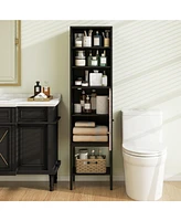 57 Inch Bathroom Tall Cabinet with 1 Door and 4 Shelves Narrow Storage Unit