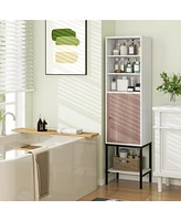57 Inch Bathroom Tall Cabinet with 1 Door and 4 Shelves Narrow Storage Unit