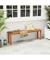 Outdoor Long Patio Dining Backless Wooden Bench with Teak Oil Finish