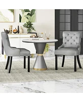 Upholstered Dining Chairs Set of 2 Tufted Wingback Chairs with Rubber Wood Legs