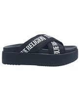 True Religion Alia Cross Strap Slip on Platform Sandal