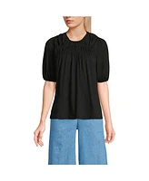 Lands' End Women's Smocked Crew Puff Sleeve Top