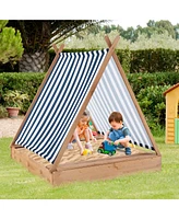 Sandbox with Cover and 2 Bench Seats Outdoor Wooden Play Sandpit for Kids