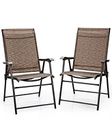 Gymax Set of 4 Folding Portable Patio Chairs Yard Outdoor w/ Armrests & Backrest