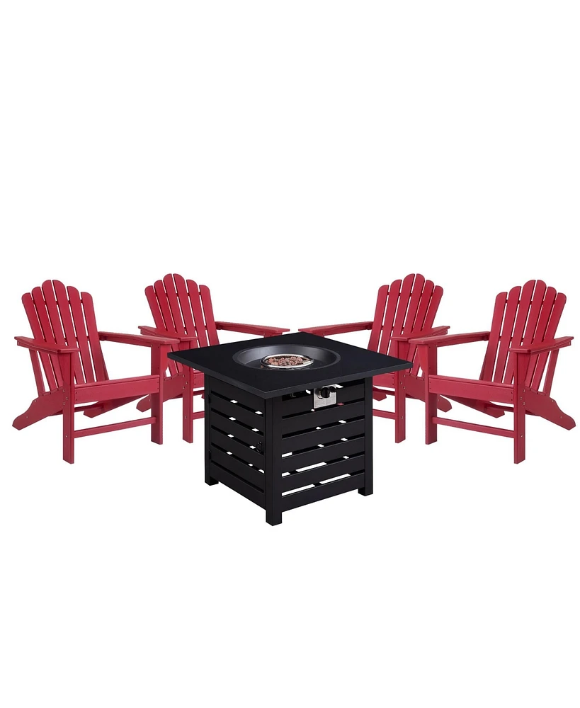 5-Piece Hdpe Adirondack Chairs Outdoor Conversation Set with 32-inch Propane Fire Pit Table