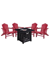 5-Piece Hdpe Adirondack Chairs Outdoor Conversation Set with 32-inch Propane Fire Pit Table