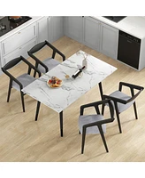 Wooden Dining Chair Set of 2 with Rubber Wood Frame Armrests and Padded Cushion