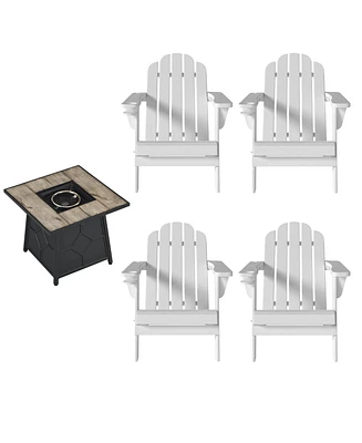 5-Piece Hdpe Adirondack Chairs Conversation Set with Outdoor 28-inch Square Fire Pit Table