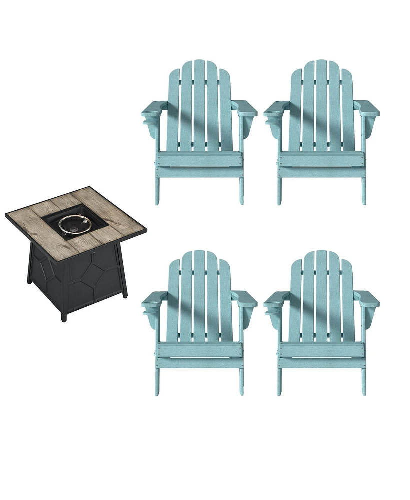 5-Piece Hdpe Adirondack Chairs Conversation Set with Outdoor 28-inch Square Fire Pit Table