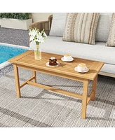 Patio Coffee Table Rectangular Outside Side Table with Slatted Tabletop