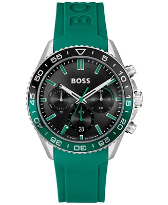 Hugo Boss Men's Runner Quartz Chronograph Green Silicone Watch, 44mm