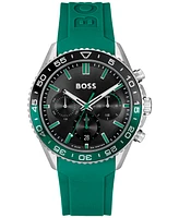 Hugo Boss Men's Runner Quartz Chronograph Green Silicone Watch, 44mm