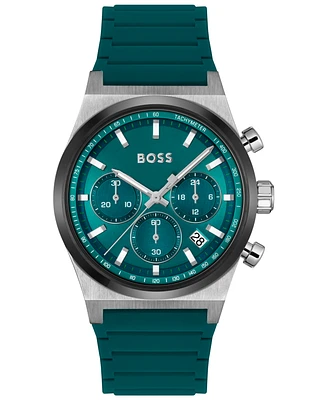 Hugo Boss Men's Candor Quartz Chronograph Green Silicone Watch, 41mm