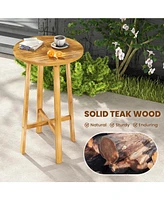 Teak Wood Round Bar Table with Footrest for Indoors Outdoors