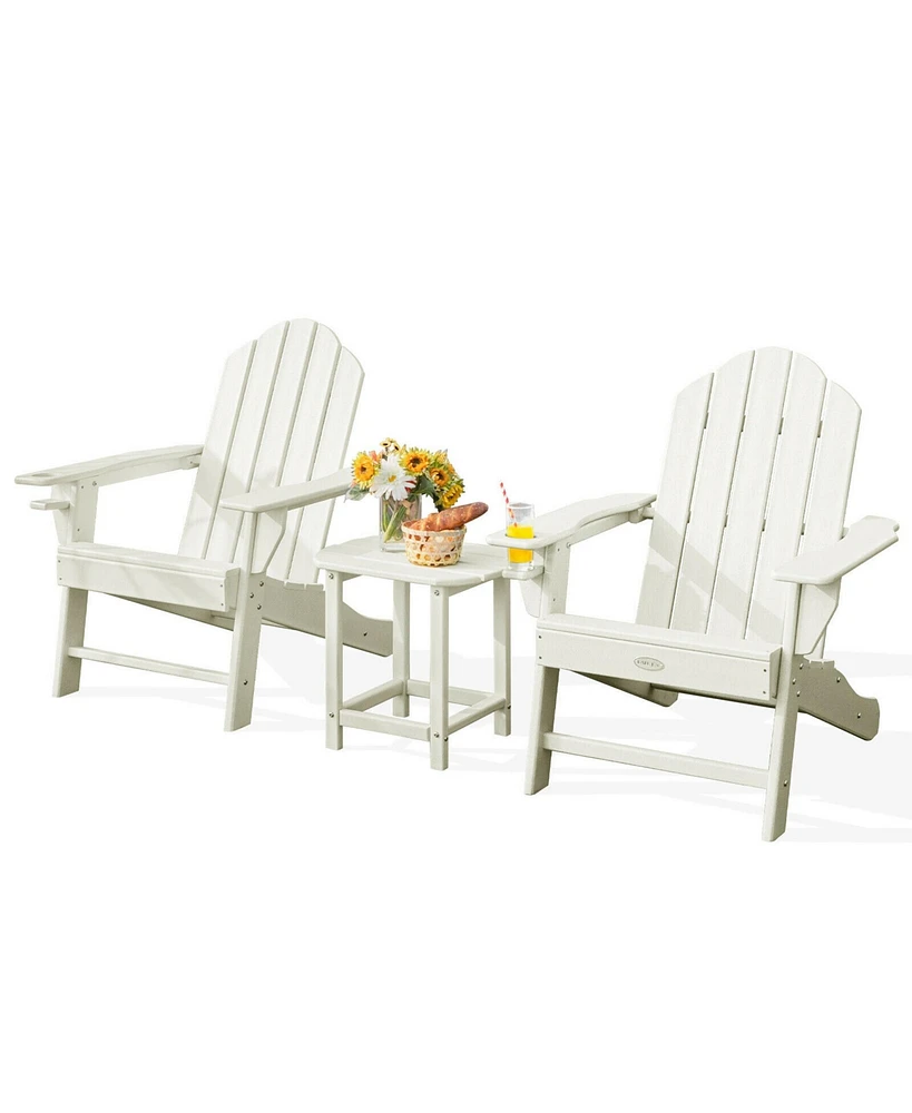 Gymax 3PCS Patio Adirondack Chair & Side Table Set Weather Resistant w/ Cup Holder