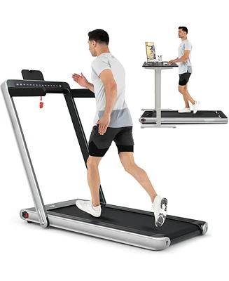 2.25 Hp 2-in-1 Folding Walking Pad Treadmill with Dual Display and App Control