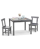 Wooden Kids Table and 2 Chairs Set with Anti-slip Foot Pads