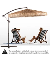 Aoodor 10 ft. Cantilever Tiki Thatch Patio Umbrella, Hand-Push Tilt Offset Umbrella for Outdoor, Natural Straw Look (No Base)