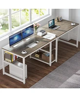 Tribesigns 78.7 Computer Office Double Desk for Two Person, Writing Desk Workstation with Shelf for Home Office, Grey