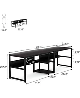 Tribesigns Two Person Desk with Bookshelf, 78.7 Computer Office Double for Person, Writing Workstation Shelf Home