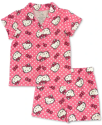 Hello Kitty Little & Big Girls Button-Down Short Pajamas, 2 Piece Set