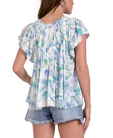 Elan Women's Allure Cotton Flutter-Sleeve Frill-Hem Top