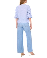 Vince Camuto Women's Printed V-Neck Bubble-Sleeve Top