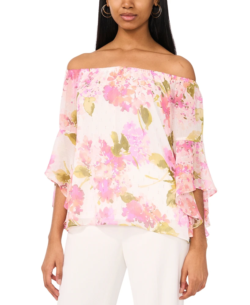 Msk Petite Floral Off-The-Shoulder Ruffled-Cuff Top