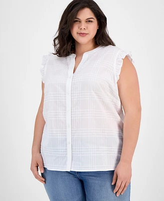 Tommy Hilfiger Plus Cotton Ruffled Sleeveless Shirt