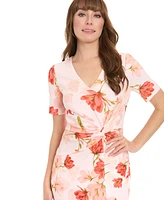 London Times Petite Floral-Print Side-Knot Fit & Flare Dress