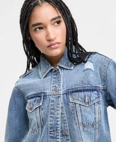 Celebrity Pink Juniors' Distressed Button-Front Denim Jacket