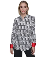 Karl Lagerfeld Paris Women's Geo-Print Contrast-Cuff Top