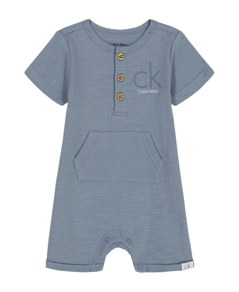 Calvin Klein Baby Boys Slub Jersey Button-Up Shorts Coverall