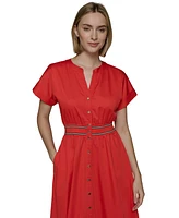 Karl Lagerfeld Paris Women's Cotton Short-Sleeve Button-Front Midi Dress