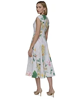 Karl Lagerfeld Paris Women's Cotton Placed Floral Midi Dress