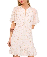 CeCe Women's Floral Clip-Dot Flutter-Sleeve Dress