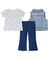 Levi's Little Girls 3-Piece Short Sleeve T-Shirt Vest and Flared Legging Set