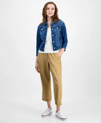 Tommy Hilfiger Womens Th Flex Denim Jacket Cable Knit Tank Top Utility Pants