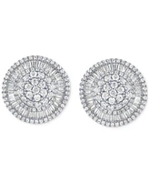 Diamond Round & Baguette Halo Cluster Stud Earrings (2 ct. t.w.) in 14k White Gold
