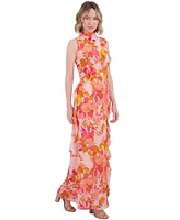 Eliza J Women's Printed Ruffle-Trims Chiffon Dress