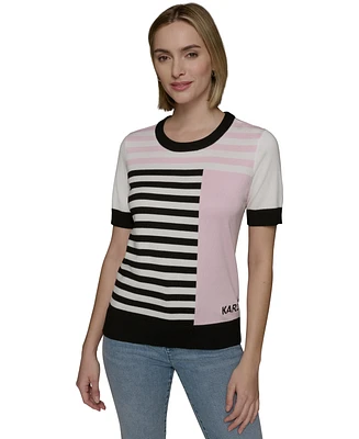 Karl Lagerfeld Paris Women's Colorblocked Geometric Short-Sleeve Sweater