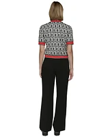 Karl Lagerfeld Paris Women's Geo-Print Four-Pocket Short-Sleeve Cardigan