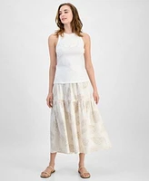 Jones New York Womens Cutaway Applique Tank Top Tiered Maxi Skirt
