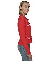 Karl Lagerfeld Paris Women's Contrast-Trim Four-Pocket Cardigan