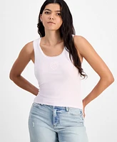 Just Polly Juniors' Gingham Heart Patch Lace-Trim Tank Top