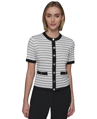 Karl Lagerfeld Paris Women's Striped Short-Sleeve Cardigan