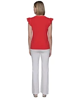 Karl Lagerfeld Paris Women's Scalloped Flutter-Sleeve Top