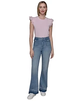 Karl Lagerfeld Paris Women's Patch Pocket Flare-Leg Jeans